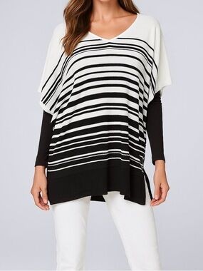 White House Black Market Black and White Striped Poncho Sweater